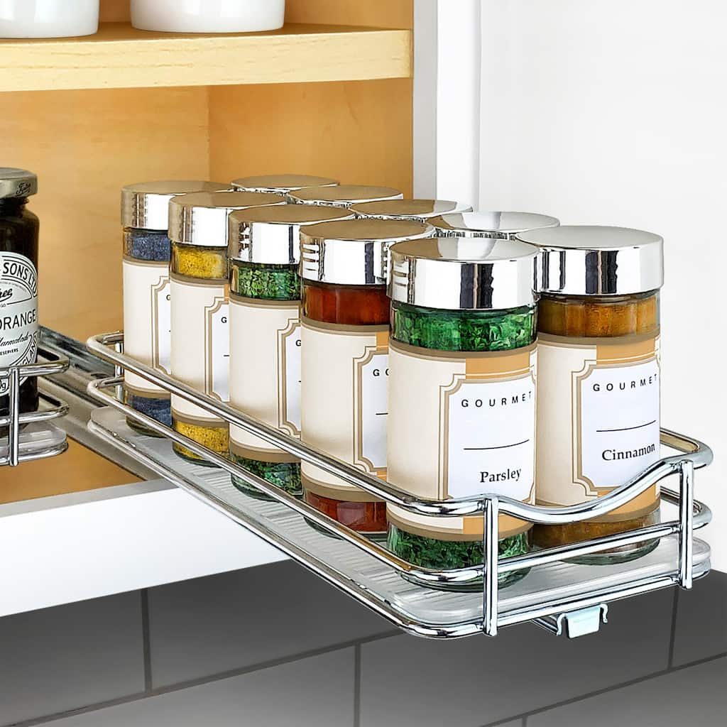 LYNK PROFESSIONAL® Pull Out Spice Rack Organizer for Cabinet - 4-1/4 inch Wide - Lifetime Limited Warranty - Chrome