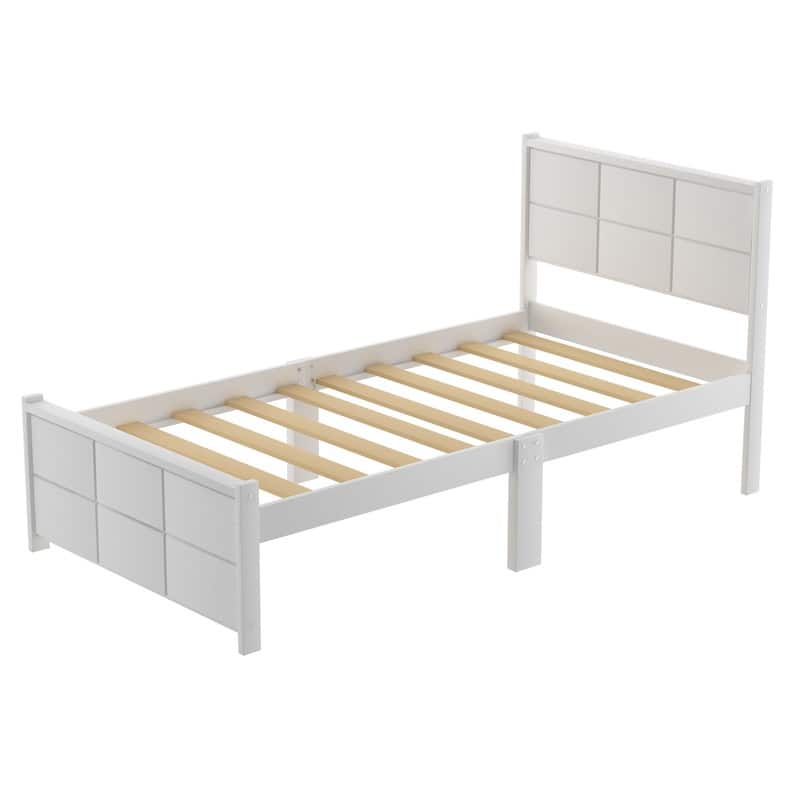 AOOLIVE Platform Bed with Headboard and Footboard, Twin, White