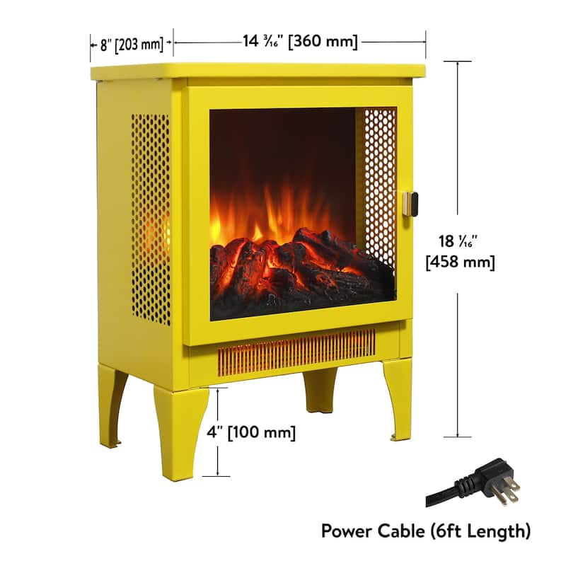 17 inch Freestanding Electric Fireplace Stove heater with 3D Flame effect,Lemon Yellow