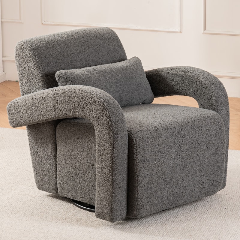 Modern Sturdy Lounge Chair Teddy Fabric Armchair with Curved Arms