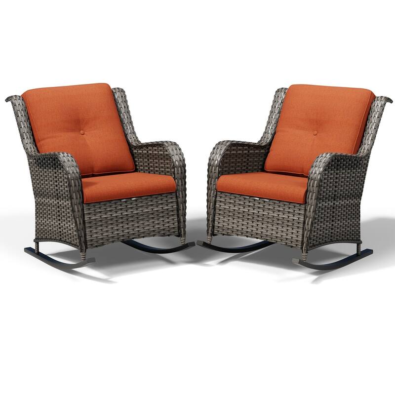 COZYWOR Patio Wicker Rocking Chair Set with Cushions