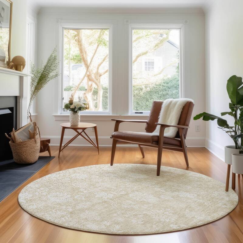 Premium Washable Super Soft Floral Garden Mayfield Rug - Beige - 8' x 8' - Round