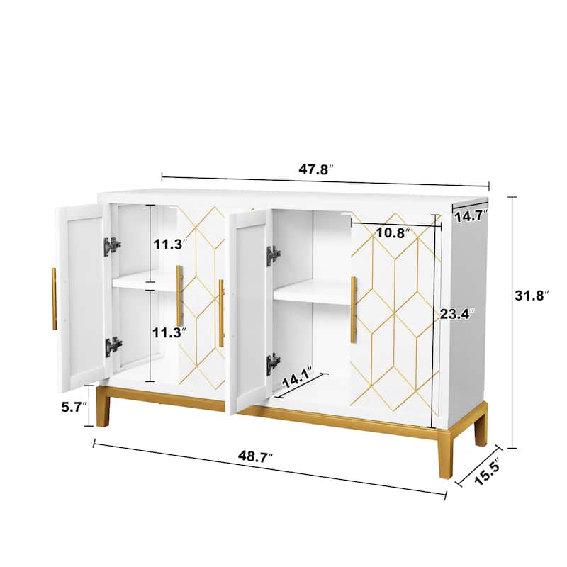 4 Doors Sideboard Buffet Cabinet with Gold Trim
