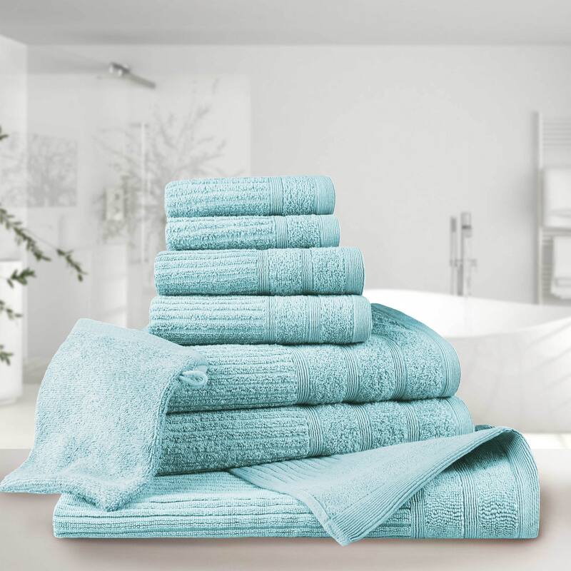 Egyptian Cotton 8 Piece Bath, Hand, and Face Towel Set with Bath Mitt by Superior