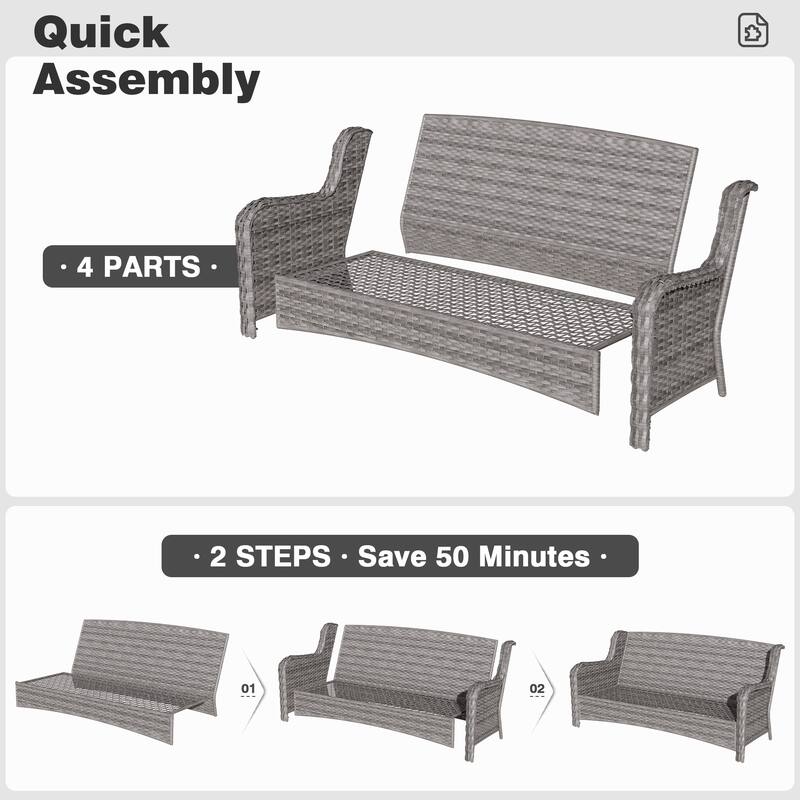 OVIOS 9-piece Patio Wicker Swivel Rocking Chair Set With Fire Pit