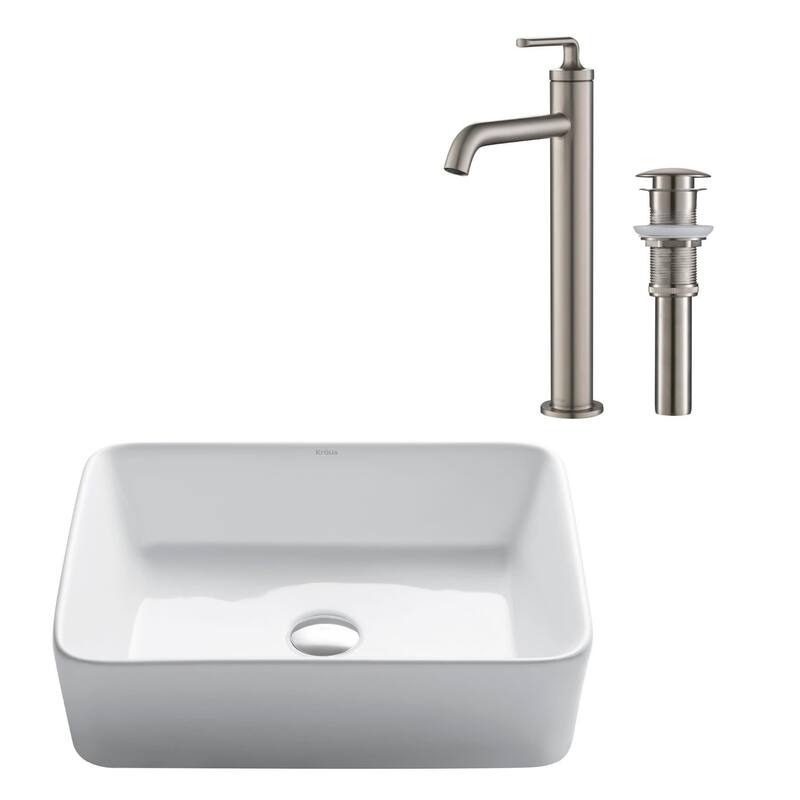 Kraus Elavo 19-1/4" Vitreous China Bathroom Sink with 1.2 GPM Deck - Spot Free Stainless Steel