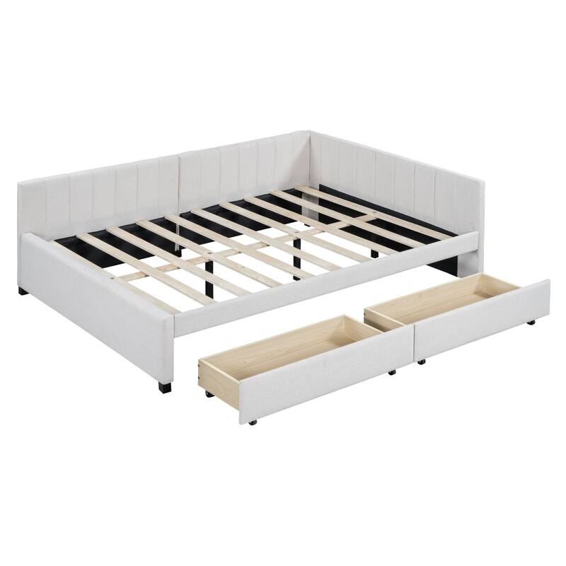 Upholstered sofa bed with 2 storage drawers