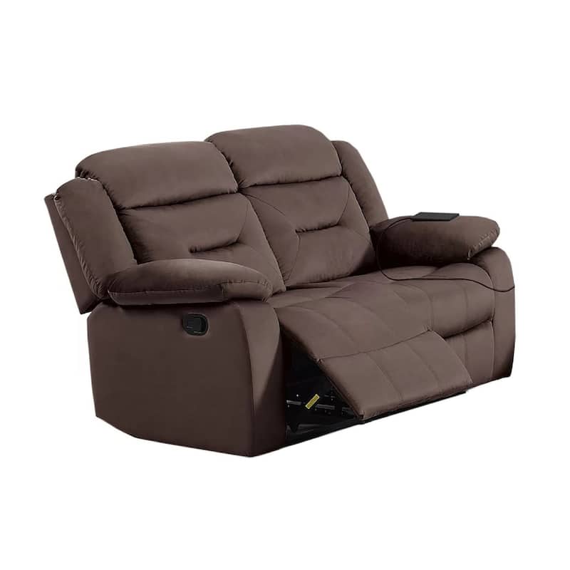 Harper Manual Reclining Loveseat, USB Port, Brown Velvet, 61 Inch, USB