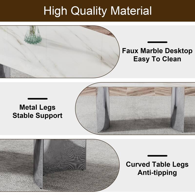 Luxury 7-Piece Rectangular Dining Table Set, 63" Kitchen Table with 6 Upholstered Faux Leather Chairs for Dining Room