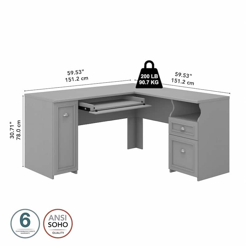 Fairview 60W L Shaped Desk with Drawers and Cabinet by Bush Furniture