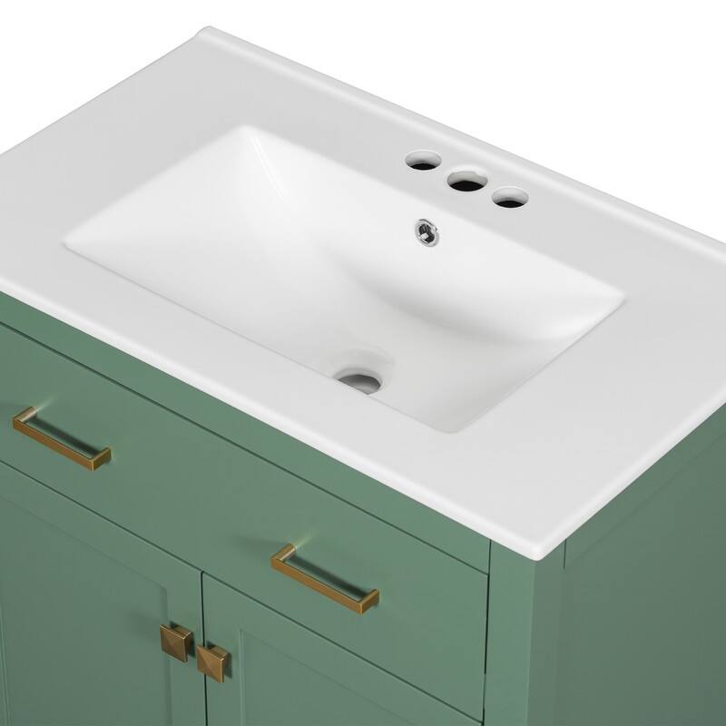 30-inch Bathroom Vanity with Ceramic Sink, 2 Doors and a Shelf, Soft Close Doors