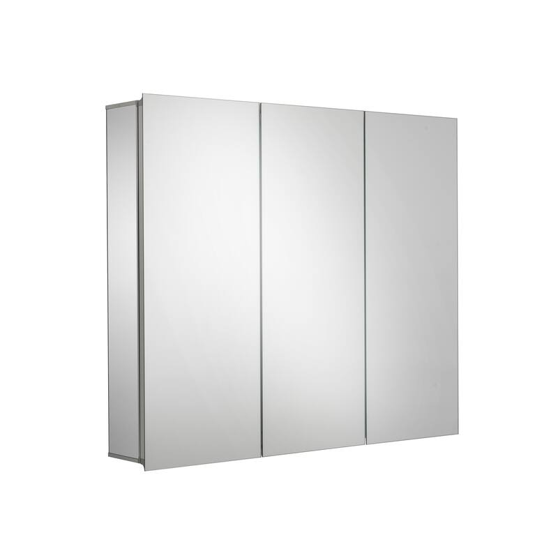 Croydex Thurmond Silver Triple Door Aluminum Medicine Cabinet, Easy Install, Surface Mount or Recessed 30W x 26H