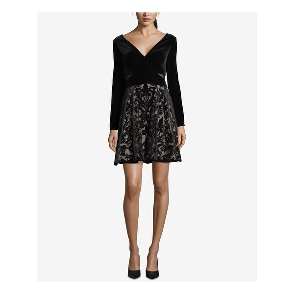 xscape long sleeve fit and flare dress