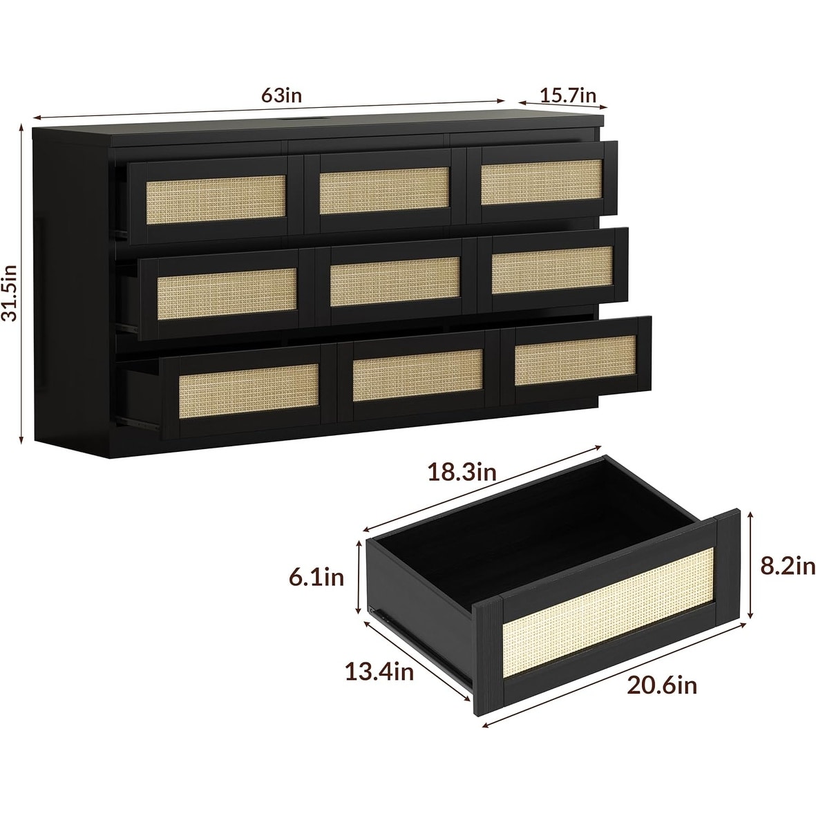 black rattan dresser 9 drawer with Power Outlet, Farmhouse Storage Cabinet Bedroom - Bed Bath & Beyond Leg height