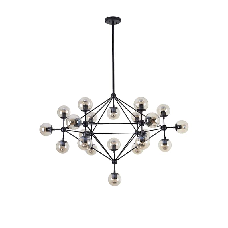 21-Light Black Iron Chandelier With Coffee Color Glass Shades
