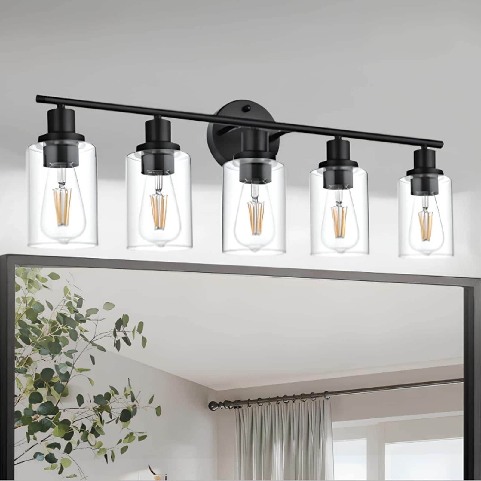 5-Light Bathroom Light Fixtures, Brushed Nickel Modern Vanity Lights Over Mirror with Clear Glass Shade, Bathroom Wall Lamp