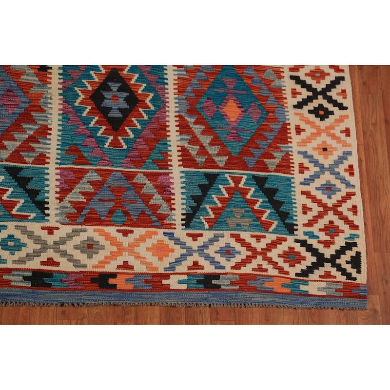 Southwestern / Geometric Kilim Oriental Area Rug Flatweave Wool Carpet - 8'7"x 11'5"