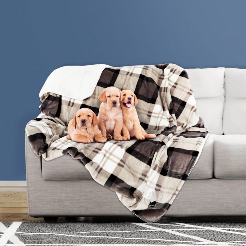 Waterproof Blanket for Dogs and Cats - Reversible Throw for Couch, Bed, or Car - 50" x 60" - Grey Plaid