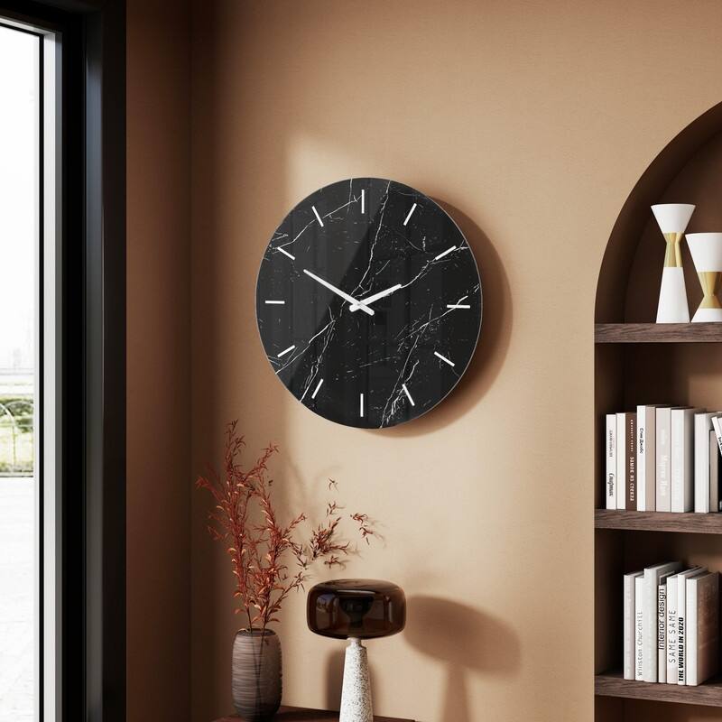 23.6" Glass Frameless Decorative Wall Clock - Black