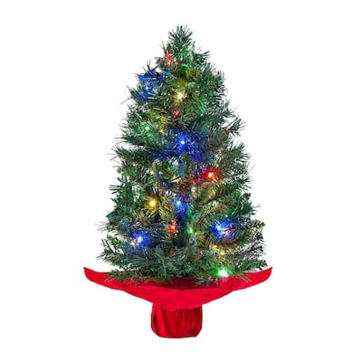 24"/2FT Small Christmas Tree with Multi-Color LED Lights, Table Top Christmas Tree Pre-lit Artificial Xmas Tree - Green