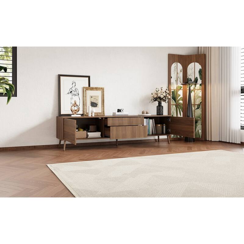 Fluted TV Stand for TVs up to 80", 70" Entertainment Center with Storage Drawer, TV Console with 2 Cabinet