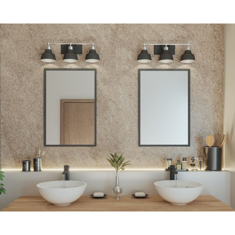 Bramlett 3-light Brushed Nickel/Graphite Metal Shade Bath Vanity Light - 8.120" x 26.620" x 9.620"
