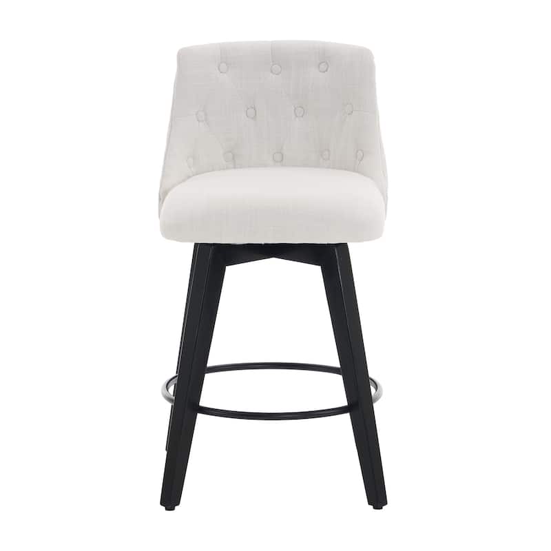 Modern Linen Swivel Bar Stools with Tufted Back,Wood Frame (Set of 2)