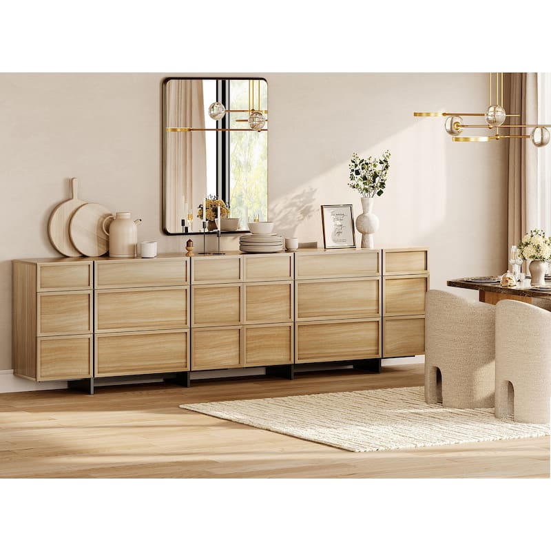 WAMPAT Modern Sideboard Buffet Cabinet with 9 Drawers, Multifunctional Sideboard with Large Storage and T-Shaped Legs