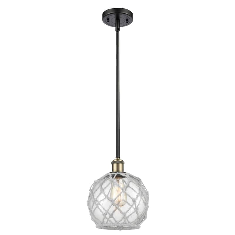 Innovations Lighting Farmhouse Rope 8" Wide Mini Pendant - Black Antique Brass / Clear Glass with White Rope