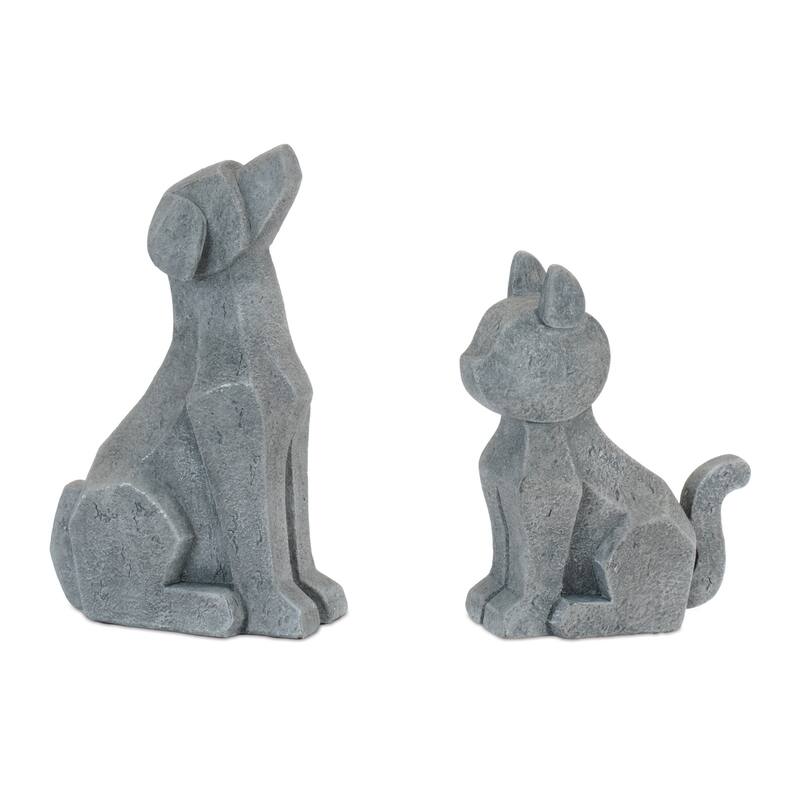 HomeRoots Set of Four Gray Polyresin Cat And Dog Figurines - 4.40 in. x 7.00 in. x 2.25 in.