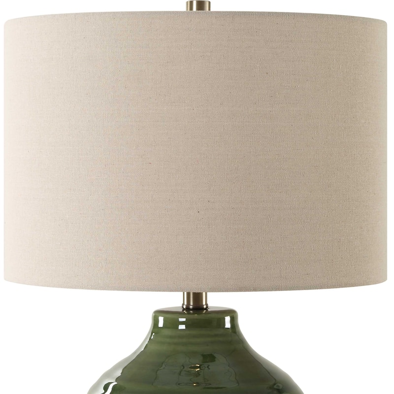 Table Lamp, Moss Green Textured Ceramic and Beige Linen Shade, 23 Inch