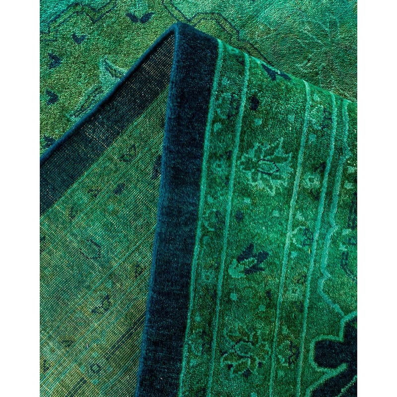 Overton Handknotted Wool Vintage Inspired Contemporary Overdyed Blue Area Rug - 14' 10" x 9' 3"