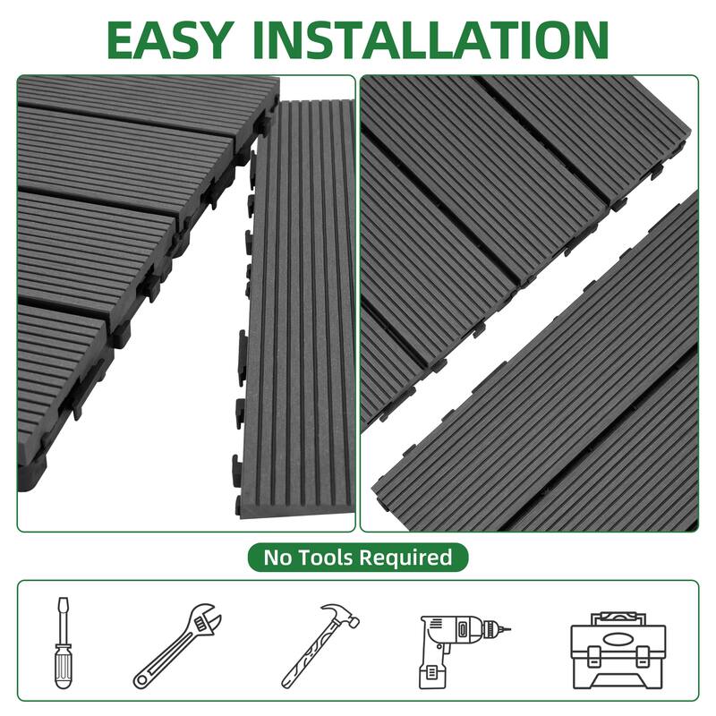 8.7 sq. ft DIY Wood-Plastic Composite Deck Tiles, Gray, Interlocking Outdoor Flooring Tiles Waterproof All Weather (pack of 9)