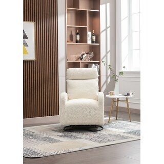 Swivel Rocking Accent Chair with Left Bag for Livingroom, White Teddy ...