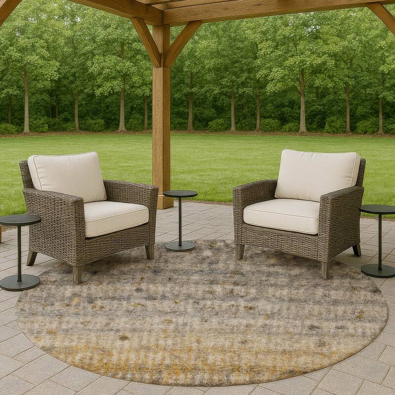 Machine Washable Indoor/ Outdoor Ombre Stripes Chantille Rug - Taupe - 8' x 8'