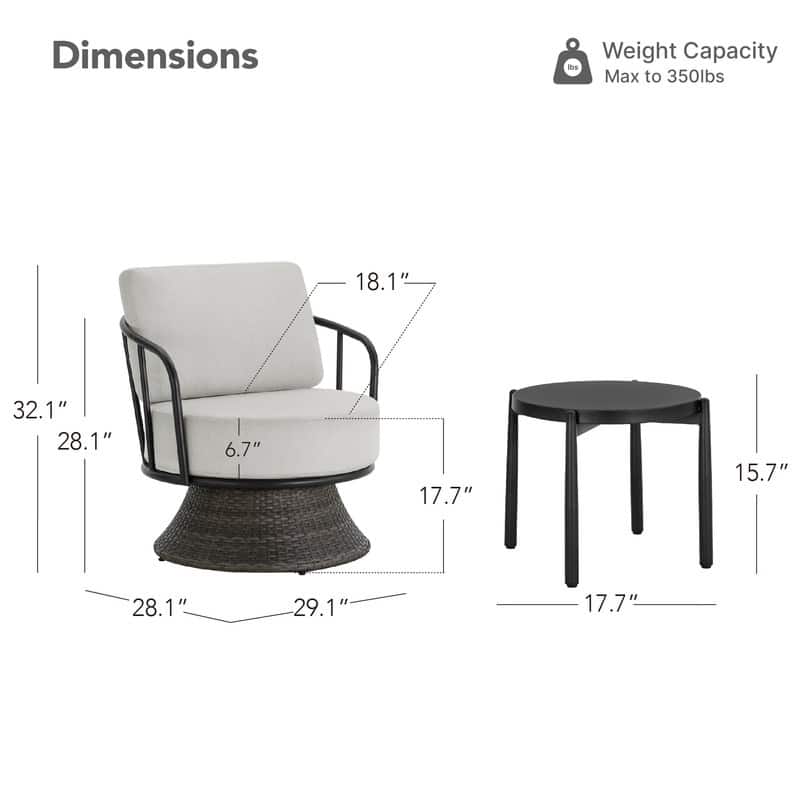 Spruce & Spring Patio Fruniture Outdoor Swivel Chair and Side Table