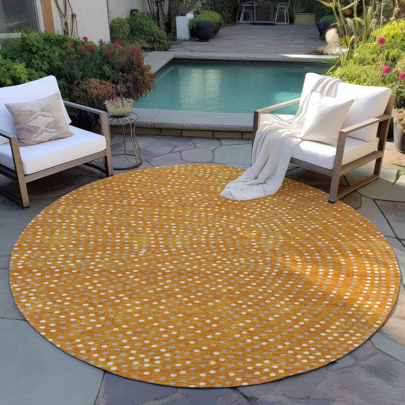 Machine Washable Indoor/ Outdoor Modern Dotty Chantille Rug - Orange - 8' x 8'