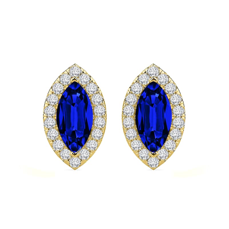 Auriya 14k Gold Lab Grown Gemstone Blue Sapphire Stud Earrings Marquise 0.25 to 5.00 ct. tw. Halo Push-Back