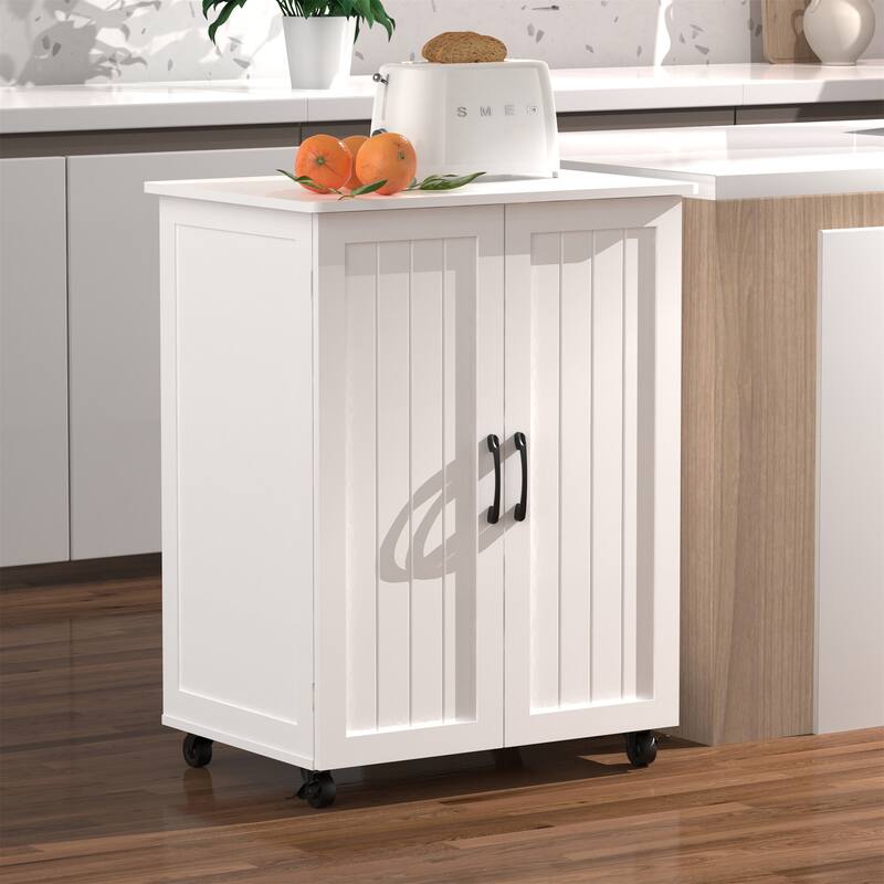 27.4" Wood Storage Cabinet with Doors and Wheels for Kitchen