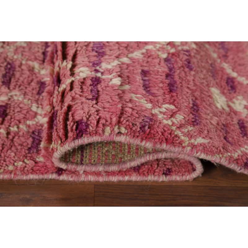 Pink Trellis Moroccan Oriental Accent Rug Hand-Knotted Wool Carpet - 3'1" x 5'4"
