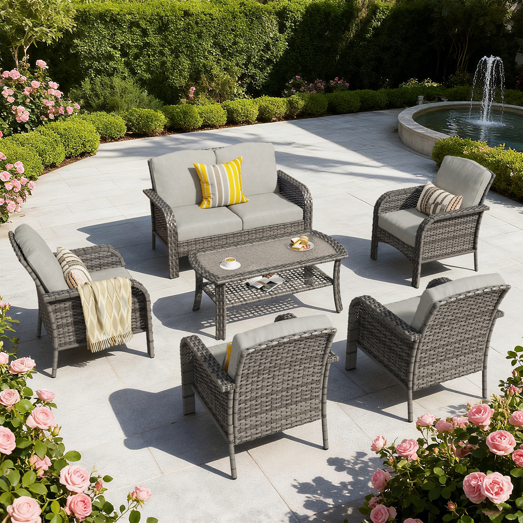 XIZZI 6-Piece Outdoor Wicker Patio Furniture Chairs Set