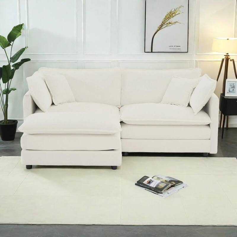 3-Piece Modular Chenille Upholstered L-Shaped Sectional Sofa with Ottoman