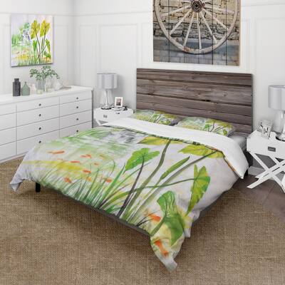 Designart 'Vintage Lotus Pond' Lake House Duvet Cover Comforter Set