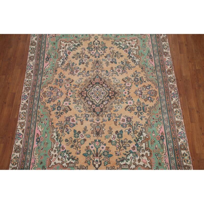 Hand Knotted Oriental 100% Wool Carpet Traditional Floral Oranges & Rust Hamedan Area Rug - 9' 1'' X 6' 0''