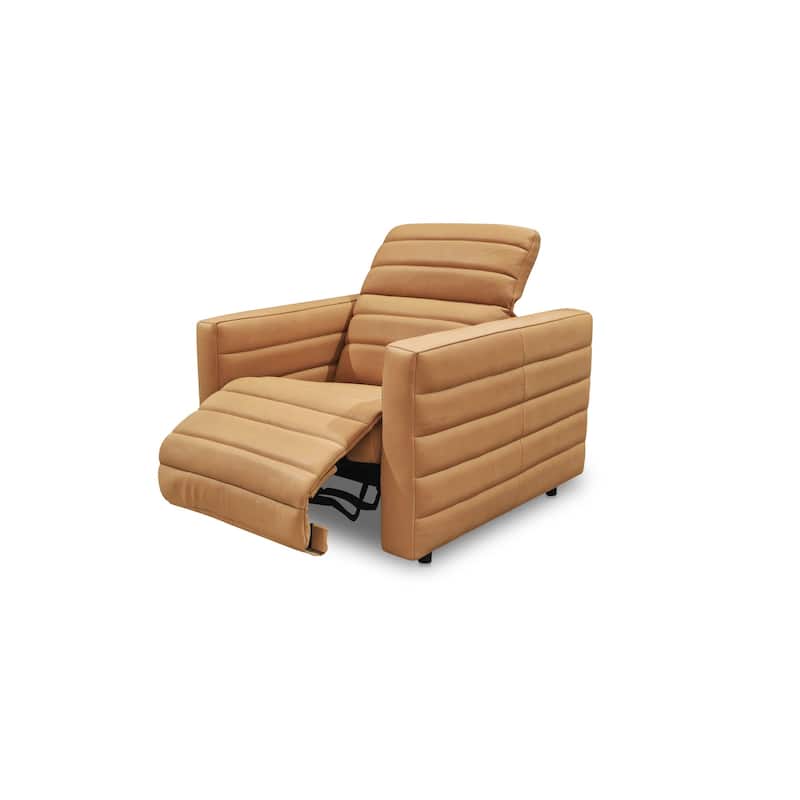 NADAAL STUDIOS Serelith Power Recliner, Channel-Tufted Top Grain Leather with Hidden Recline Function, Tan