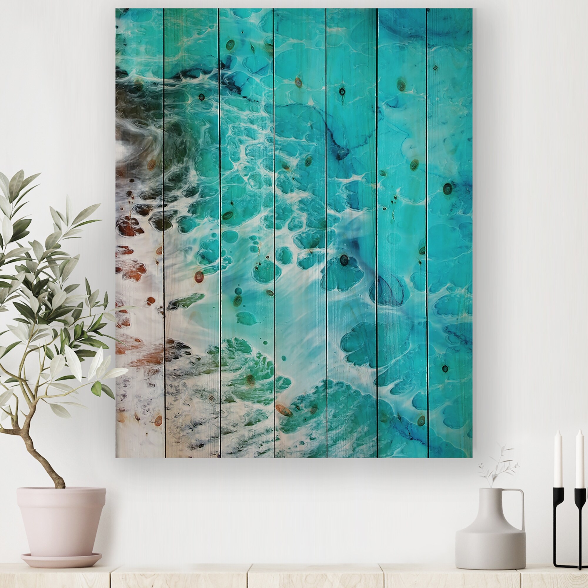 Designart Waves Epoxy ResIn Art III Modern Print on Natural Pine Wood