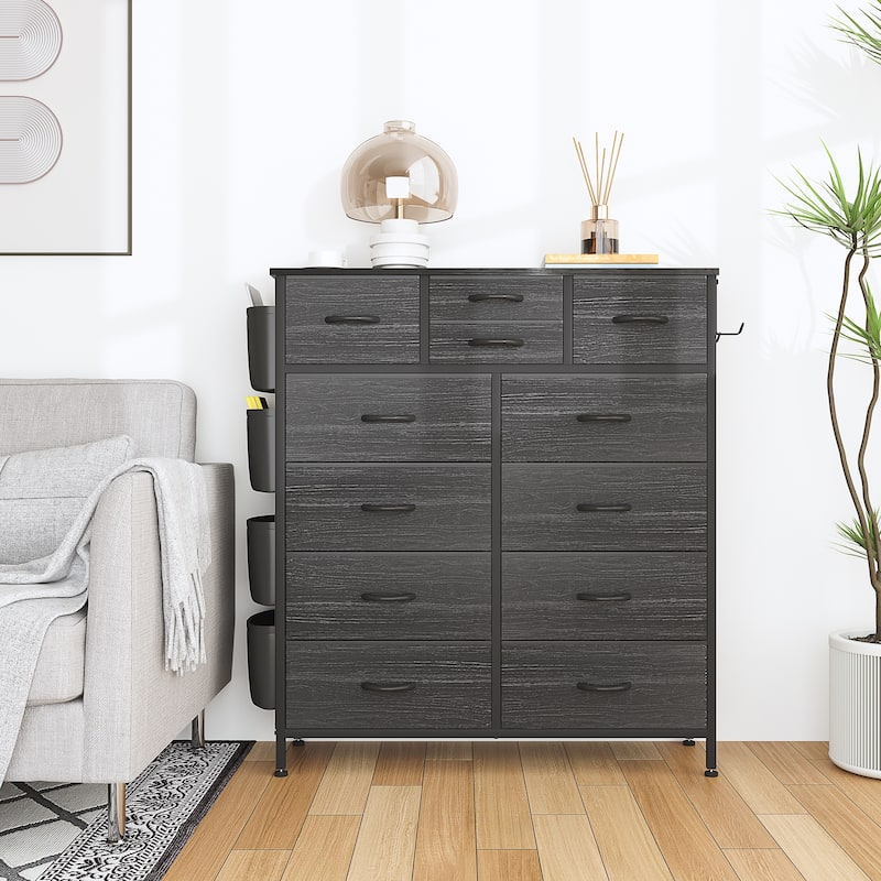 12 Drawer Dresser Fabric Tall Dressers for Bedroom Chest of Drawers - Black Wood Grain - 12-drawer