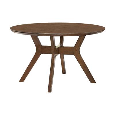 Leom Dining Table, X Shaped Base, Brown Mindy Veneer, 50 Inch Round