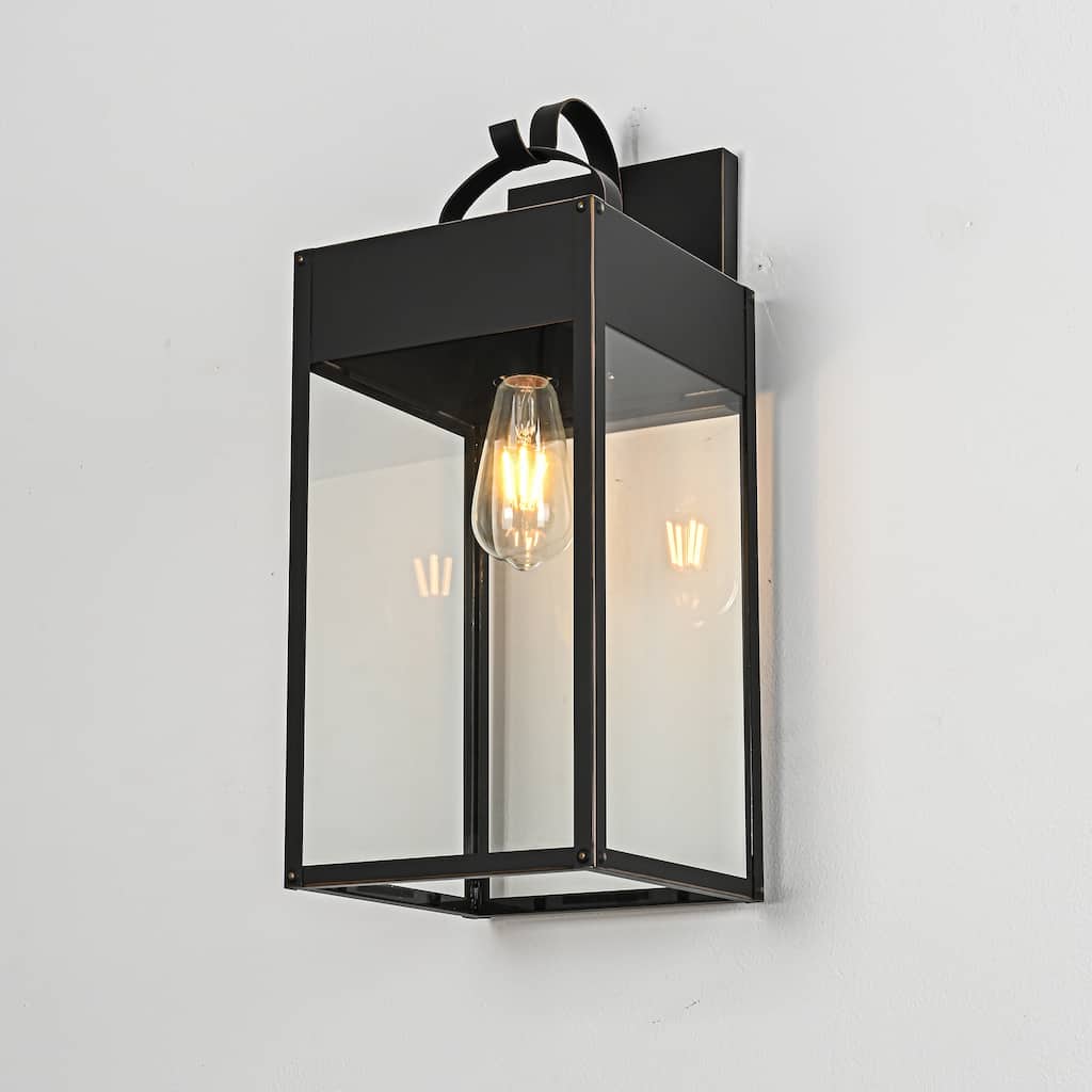 20 in. 1-Light Oil Rubbed Bronze Outdoor Hardwired Wall Lantern Sconce with Clear Glass Shade