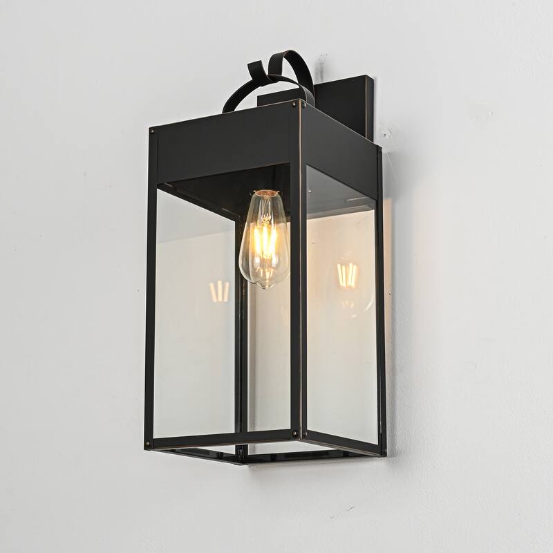 20 in. 1-Light Oil Rubbed Bronze Outdoor Hardwired Wall Lantern Sconce with Clear Glass Shade - Oil Rubbed Bronze